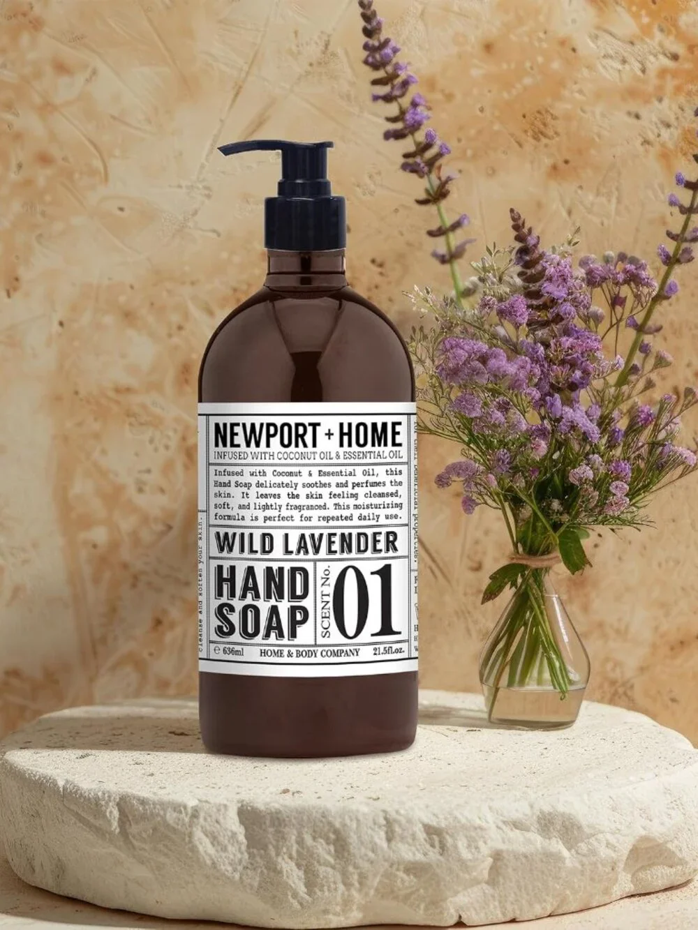 Two Bottles Newport Home and Body Co Hand Soap, Wild Lavender, 16 fl oz Glass